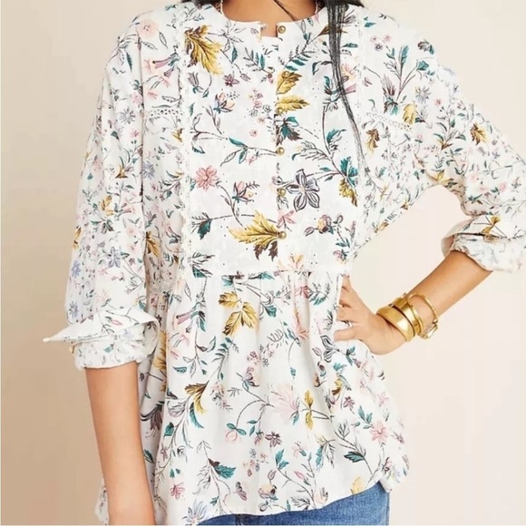 Anthropologie Genevra Lace Trim Peasant Blouse Size Small - Picture 1 of 13